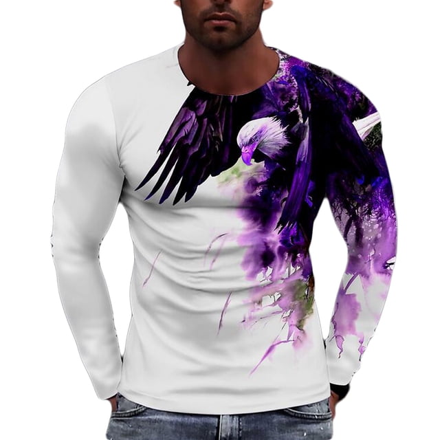 Hombres moda casual cuello redondo pulóver impresión manga larga camiseta blusa Pompotops oipoqjl5993