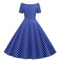 thumbnail image 3 of Dvprdro Robe de Bal pour Femme Invitée de Mariage Mode Vintage à Pois Imprimée Manches Courtes Ligne A Évasée Cocktail Fête Robe Midi, 3 of 5