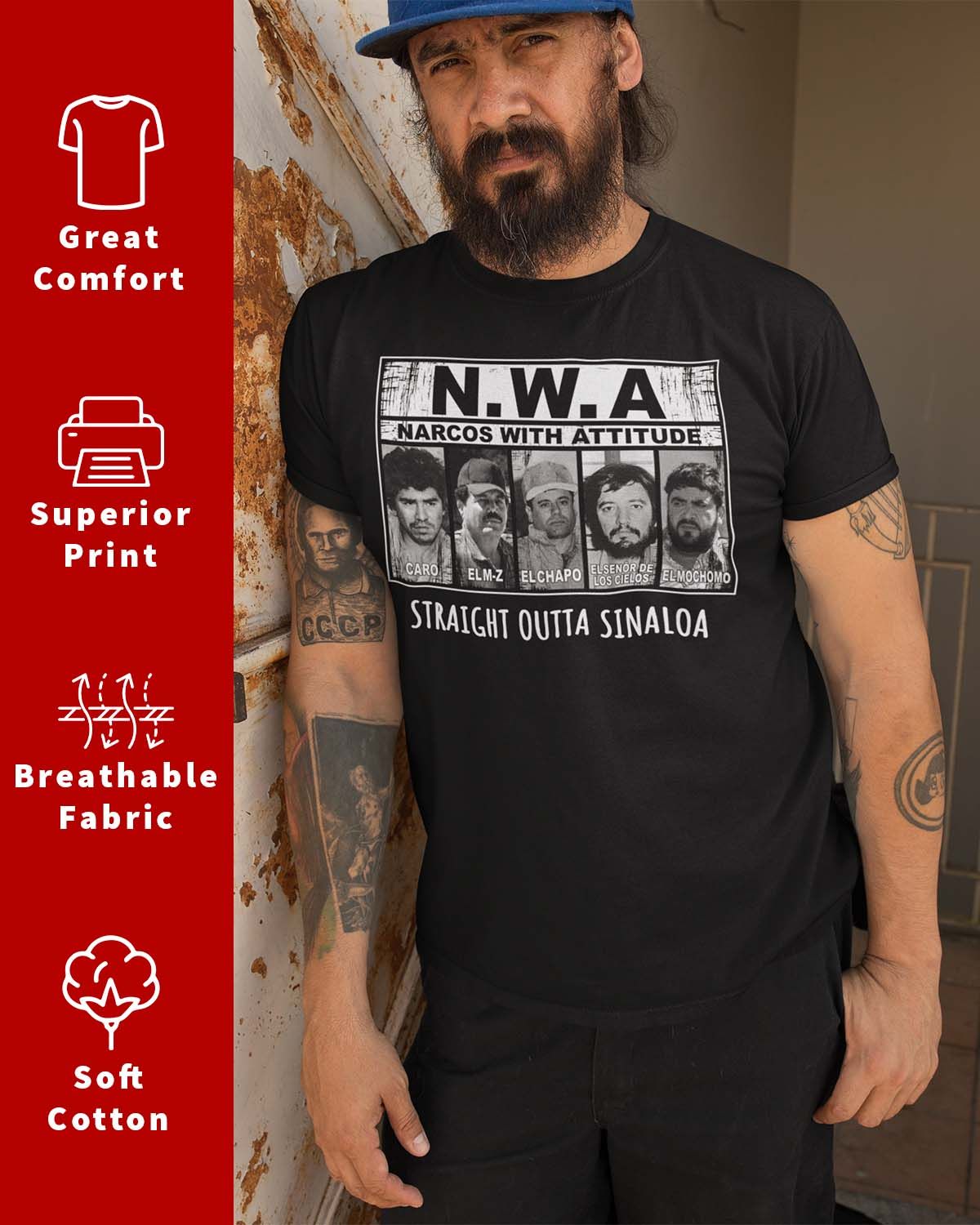 ShirtBANC Cartel Mens N.W.A. Narcos With Attitude Shirt Straight Outta Sinaloa - image 2 of 6