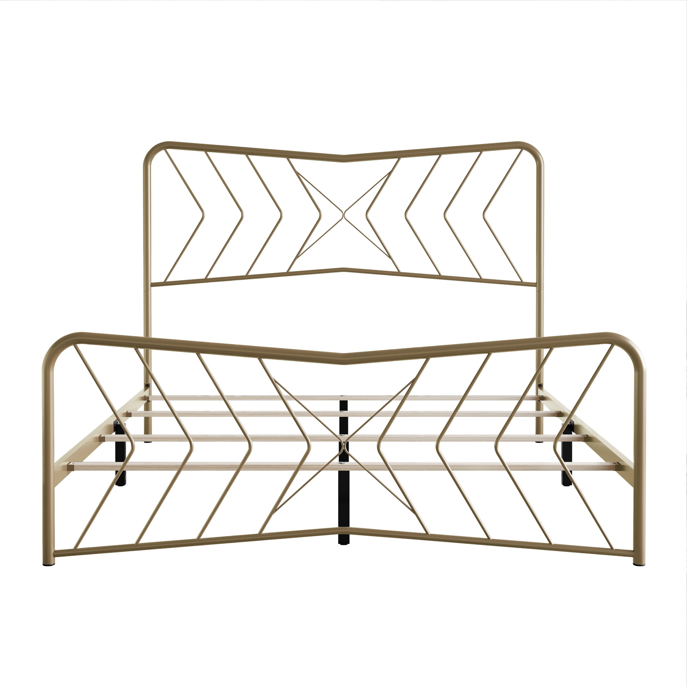 Home Design Rosette Queen Metal Bed – Metallic Gold, Durable Queen Bed