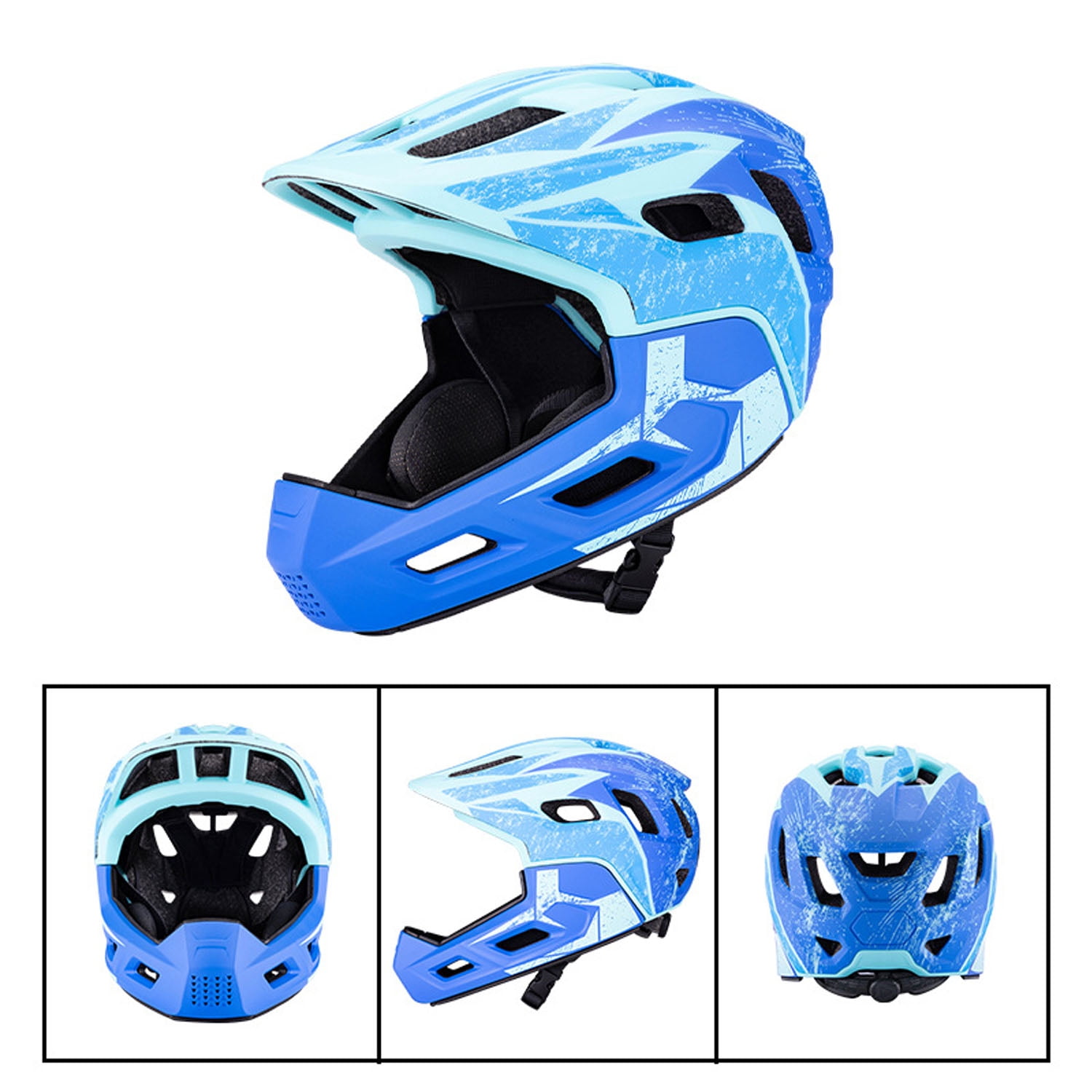 Mirov Children's Full-Face Helmet, Adjustable Toddler Helmet with Removable Chin Guard ( Blue, S 51-54CM）