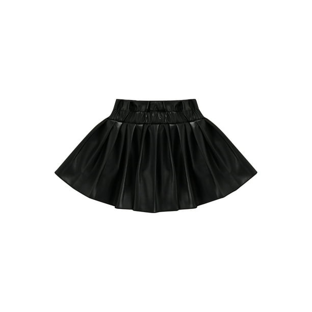 Canrulo Toddler Baby Girl Mini Skirt PU Leather Solid Elastic Waist
