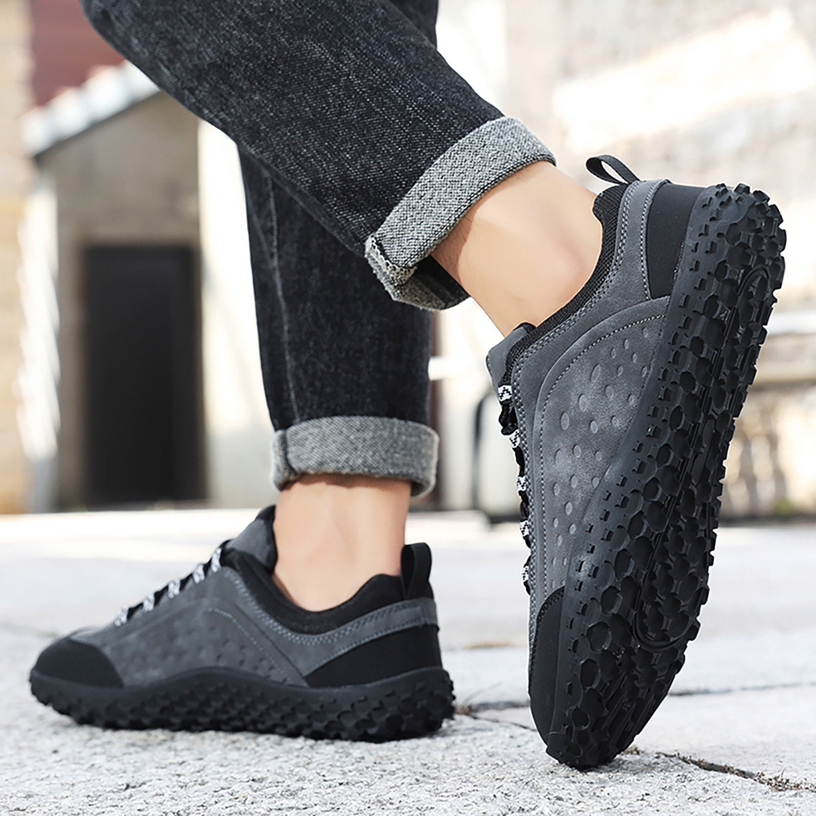 Rokment Womens Mens Barefoot Hiking Shoes 2026 Spring Fall Fashion Casual Color Block Outdoor Sports Trekking Flat Waterproof Wide Toe Low Top Construction Walking Sneakers Grey Size 9