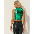 thumbnail image 4 of Top corto metálico para mujer Allegra K cuello falso cremallera frontal sin mangas Holográfico Verde XL, 4 of 6