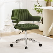 ATHOPE Home Office Desk Chair, Modern Office Chair with Wheels, Small Comfy Desk Chair with Arms, Low Back Computer Chair, Swivel Flffy Vanity Chair, Green