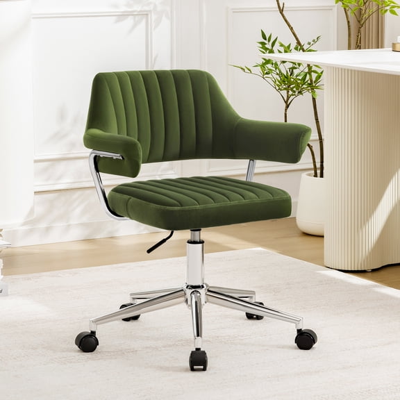 COOLHUT Modern Swivel Office Desk Chair, Velvet Leather Chair with Back and Wheels, Height Adjustable Comfy Home Office Chair, Simple Assembly For Living Room, Bed Room, Green