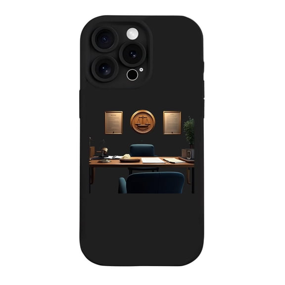 iPhone 15 Pro Case - Lightweight Yellowing Resistant with Elegant Office Setting Design Featuring Desk Chair and Potted Plant - Professional Style