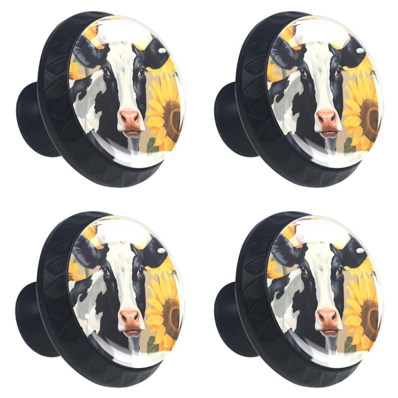 4 Pcs Cow and Sunflower Knobs for Kitchen Cabinet Cupboard Dresser Bookcase Drawer Pulls Handles Round Home Decor