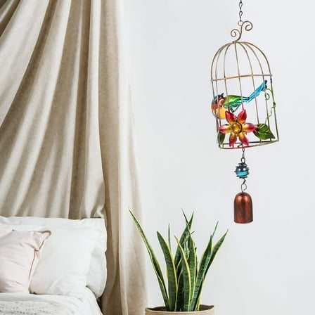 HIAKDOFT Blue Metal Birdcage Wind Chime for Housewarming present and Outdoor Decor 1Pc