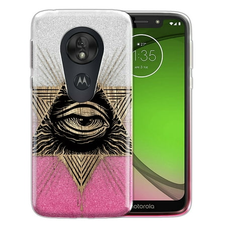 FINCIBO Silver Pink Gradient Glitter Case, Sparkle Bling TPU Cover for Motorola Moto G7 Play, Eye Of (Best Antibiotic For Pink Eye)