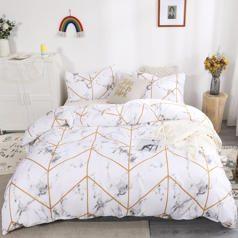Move Over Marble Bedding Sets Twin Geometric Grid Pattern White Marble