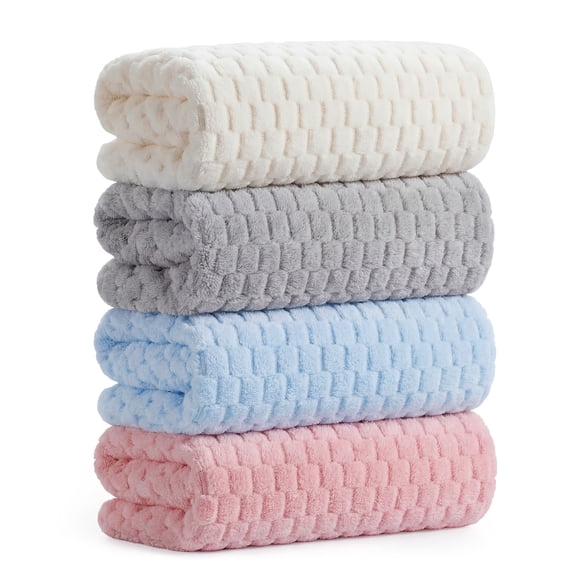 Bath Towel Set 4 Pack Extra Large Waffle Microfiber Quick Dry Absorbent for Bathroom Gym – Pink White Blue Gray