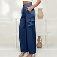 thumbnail image 6 of LEAVINGSUO Cargo Pants Women Satin Work Pants With Elastic Waistband And Button Flap Pockets Casual Trousers Blue S, 6 of 8