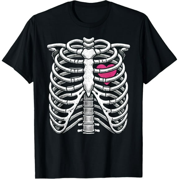 Heart Rib Cage X-Ray Adult Kids Funny Halloween Skeleton T-Shirt