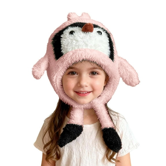 AWZXDE Winter Kids Hat With Ear Polar Animal Penguin Design Kids Winter Hat Thermal Insulated Windproof For Toddler Boy Girl Pink