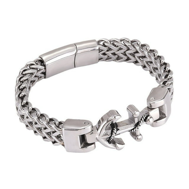Pulsera de acero inoxidable para hombre con diseño de ancla náutica