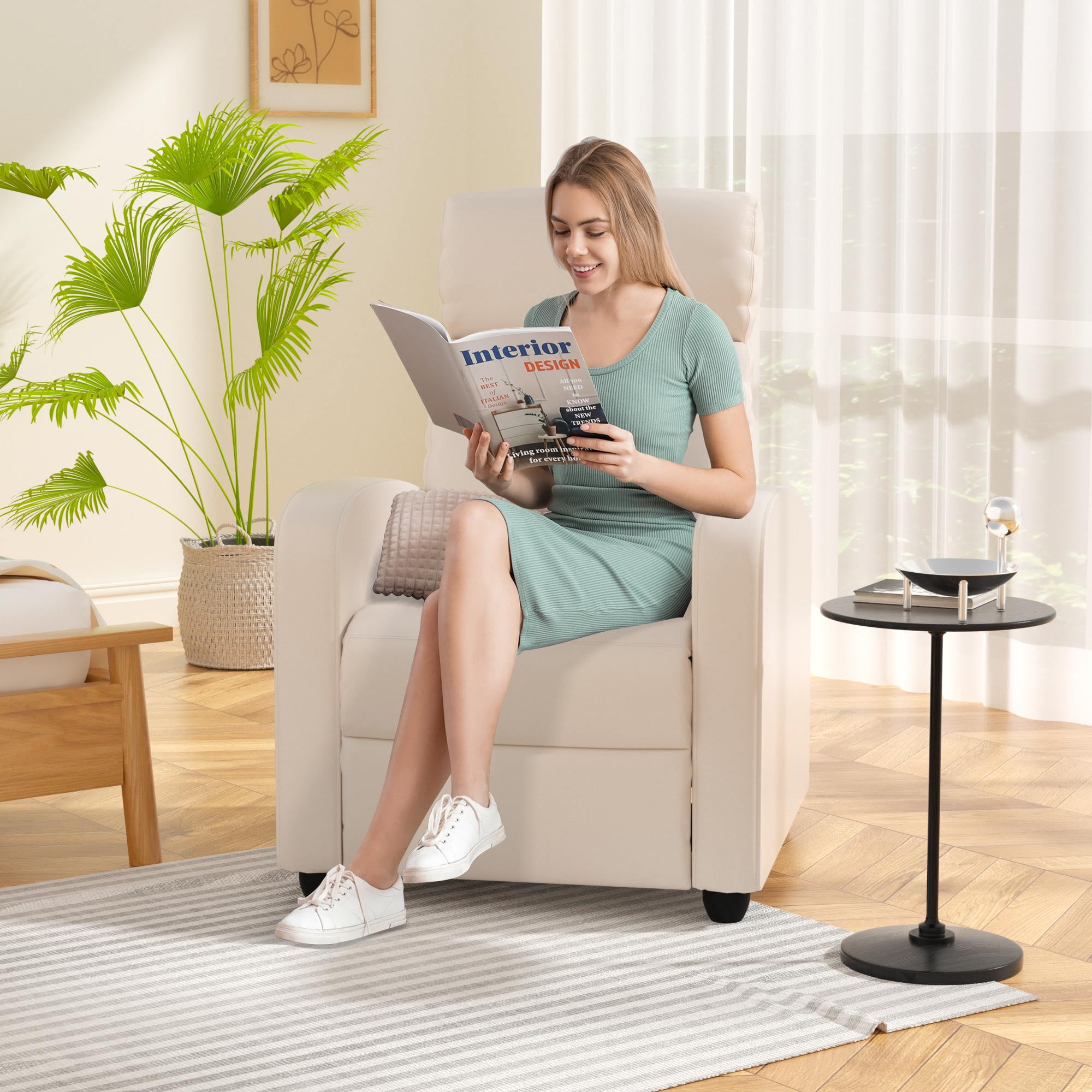 YRLLENSDAN Modern PU Leather Power Recliner Chair with Massage, Adjustable Footrest, Beige