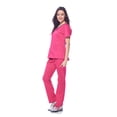 thumbnail image 3 of Dagacci Medical Uniform Women's Scrub Set Stretch Contrast Binding Top and Pants (Hot Pink, X-Large), 3 of 6