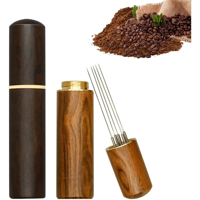 2 Pcs Espresso Distribution Tool, Espresso Stirrer Tool with Natural Wood Handle and Base, 5 Needles Espresso Coffee Stirrers Espresso Needle Distributor for Home Kitchen Cafe (Walnut and Rosewood)