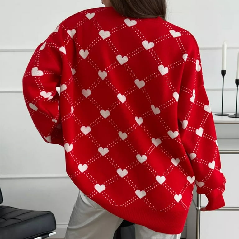 Jjayotai Womens Knit Valentines Sweaters, Long Sleeve Crewneck