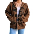 thumbnail image 3 of ITFABS Manteau Femme, Imprimé Portrait Long à Capuche avec Fermeture Éclair et Poches, 3 of 7