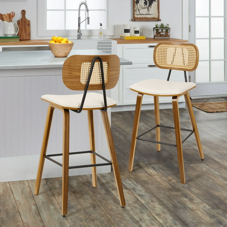 Breakfast Bar Stools Set of 2, Kitchen Island Counter Bar Stools with Backs  Bar Chair for Garden Home Industrial Style Bar Stools White PU Leather