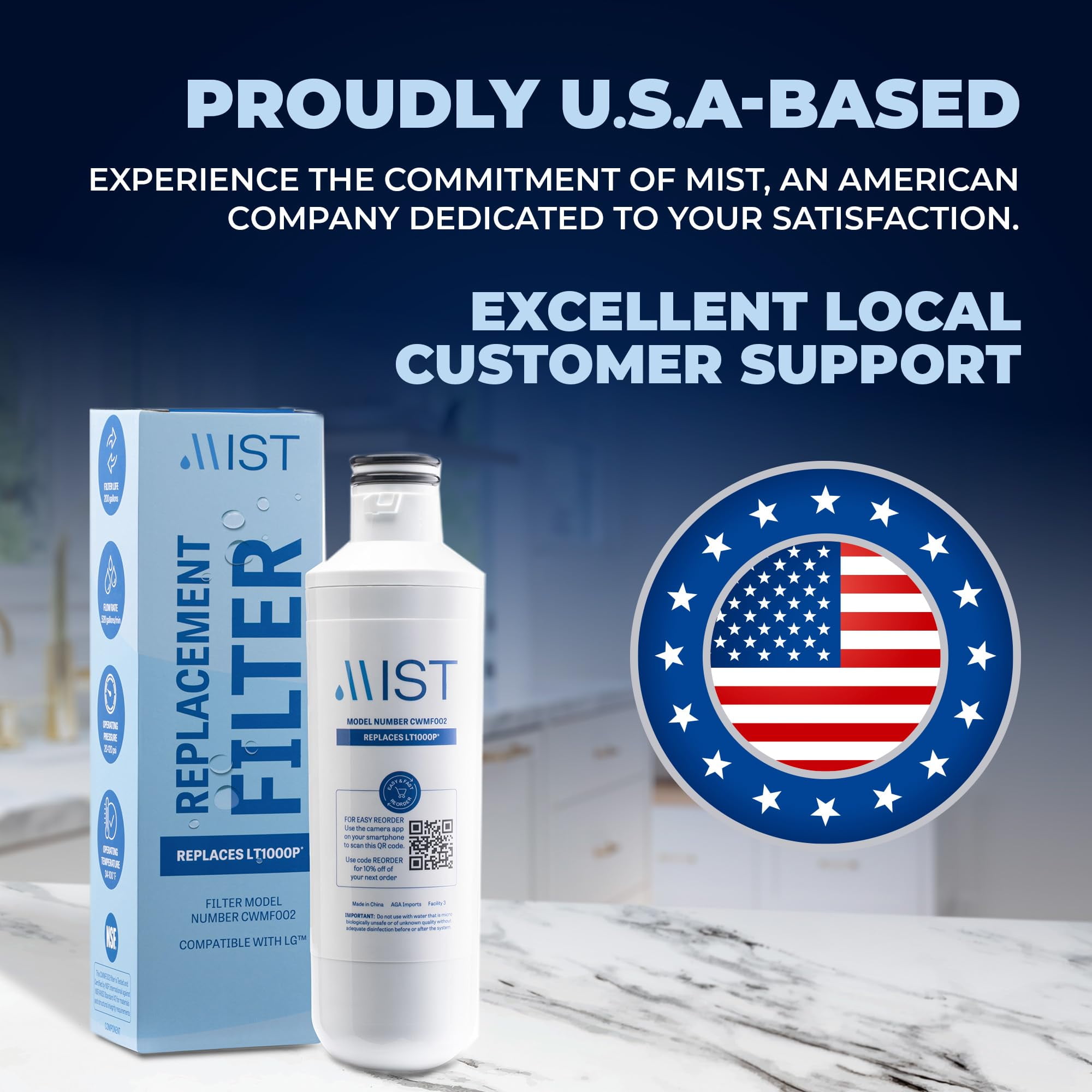 Mist Refrigerator Water Filter, Compatible with LG LT1000P, ADQ747935, MDJ64844601, LMXS28626D, Kenmore 46-9980, 469981, 3-Pack