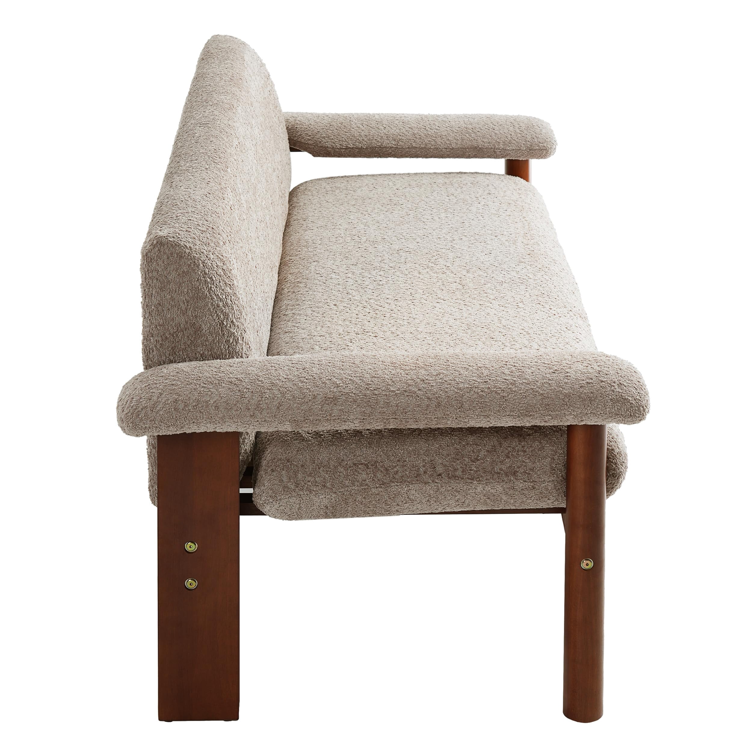 Modern 2-Seater Loveseat Sofa in Brown with Armrest Pillows, Berber Fleece Upholstery, Rubberwood Frame, Compact Couch for Living Room or Small Space, Cozy & Ergonomic Design