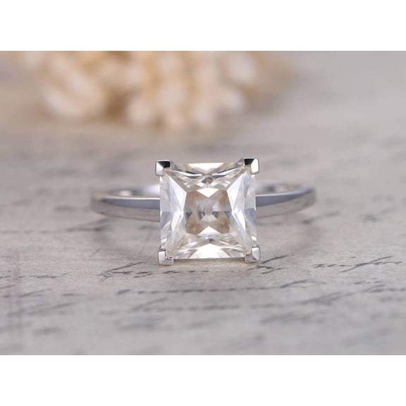 Classic Princess cut Solitaire 1 Ct Moissanite Engagement Ring in White Gold