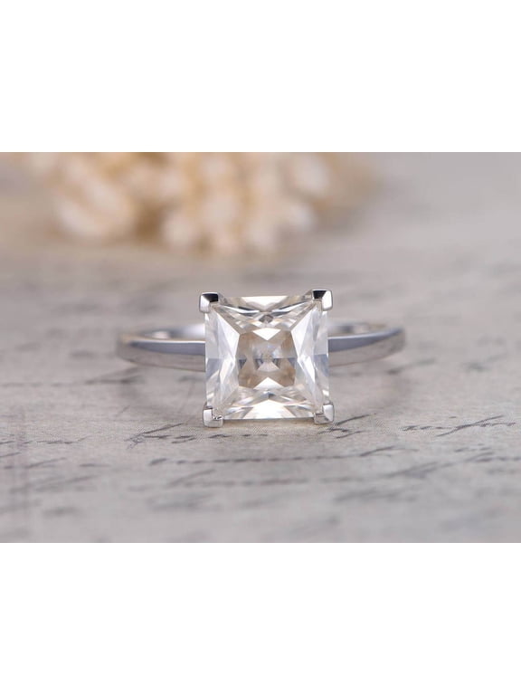 Classic Princess cut Solitaire 1 Ct Moissanite Engagement Ring in White Gold