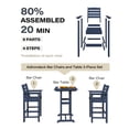 thumbnail image 5 of LAUSAINT HOME Outdoor Bar Chiars Set of 2, HDPE Wood Balcony Adirondack Chairs, Oversize Bar Height Chairs for Balcony, Garden, Poolside, Navy Blue, 5 of 8