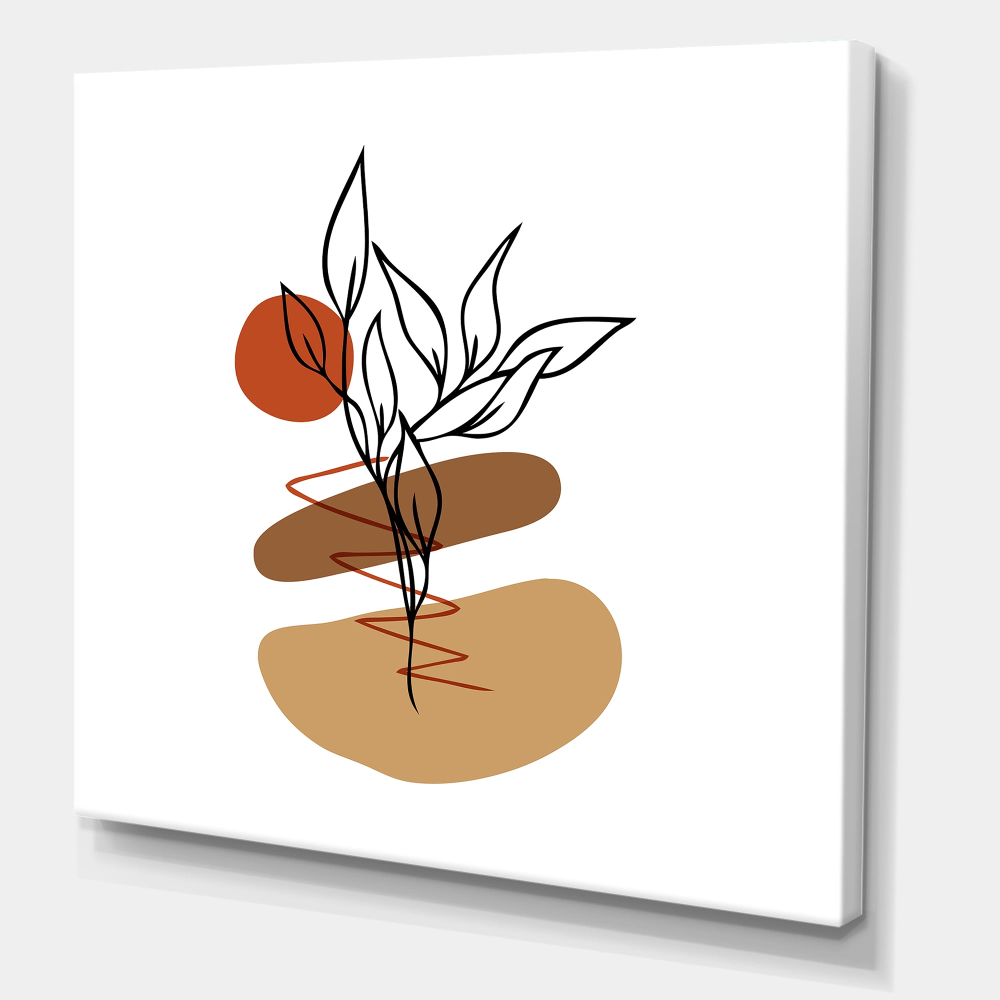 Designart ' Abstract Flowers Plants With Elementary Shapes II ' Modern Canvas Wall Art Print