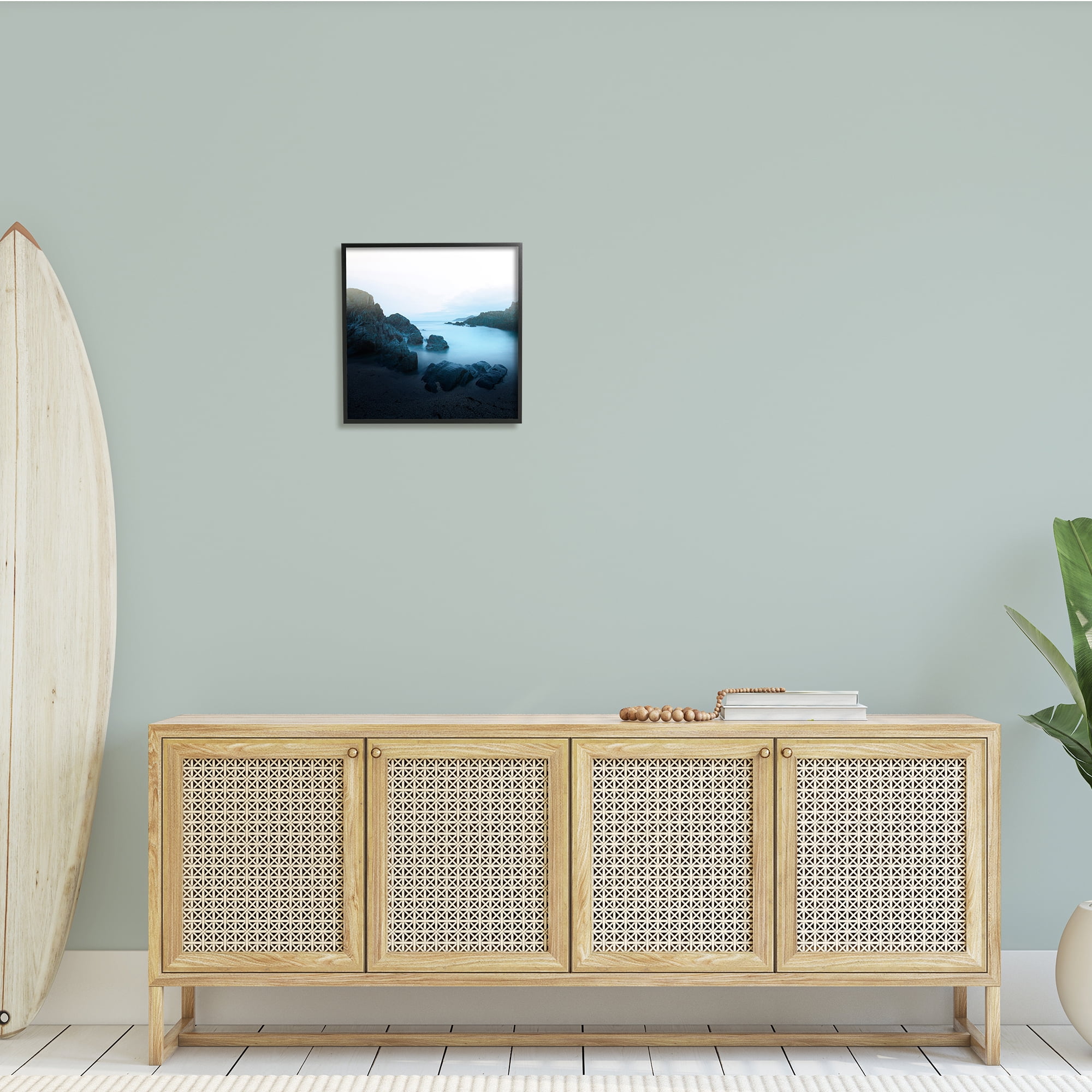 Stupell Indtries Blue Ocean Cove Cliff Landscape Morning Misty Sky,17 x 30,Design by Ian Winstanley