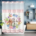 thumbnail image 6 of Easter Cute Rabbit No Hooks Shower Curtain with Snap-in Liner Color Eggs Pink Blue Flower Eucalyptus Leaves Pink Plaid Shower Curtains for Bathroom, Waterproof, Easy Install, Washable 72"x84", 6 of 9