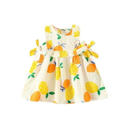 

Bagilaanoe Toddler Baby Girl Summer Dress Fly Sleeve Lemon Print A-line Dresses 9M 12M 18M 24M 3T Kids Casual Swing Sundress