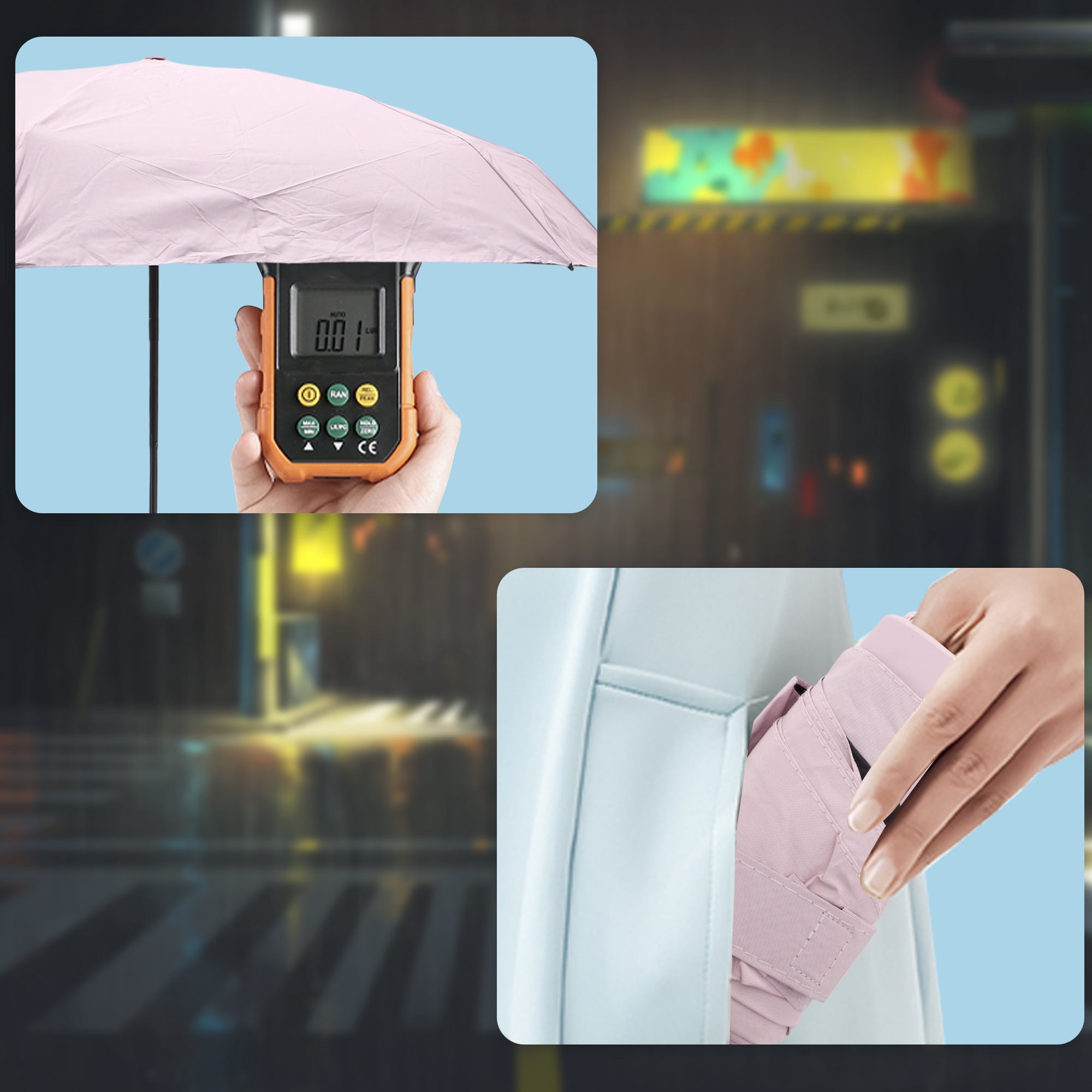 Unique Bargains Windproof Folding Mini Umbrella with Storage Box Light Pink