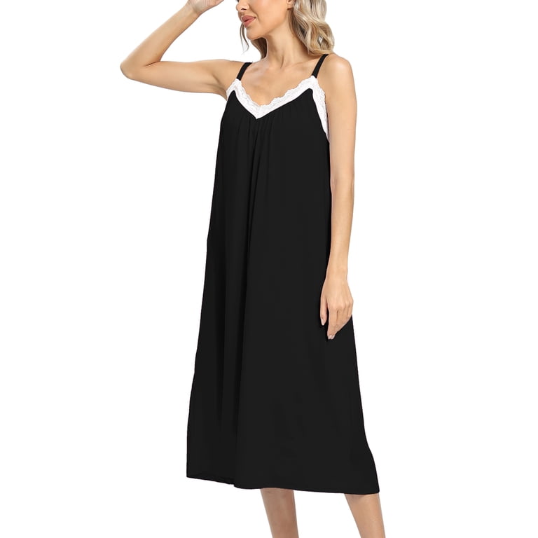 WBQ Women's Full Slip Chemise Nightgown Lace V Neck Sleeveless Long  Nightdress Sleepwear Loose Tank Sleepdress Plus Size Soft Sleepshirt Lounge  Dresses S-3XL - Walmart.com