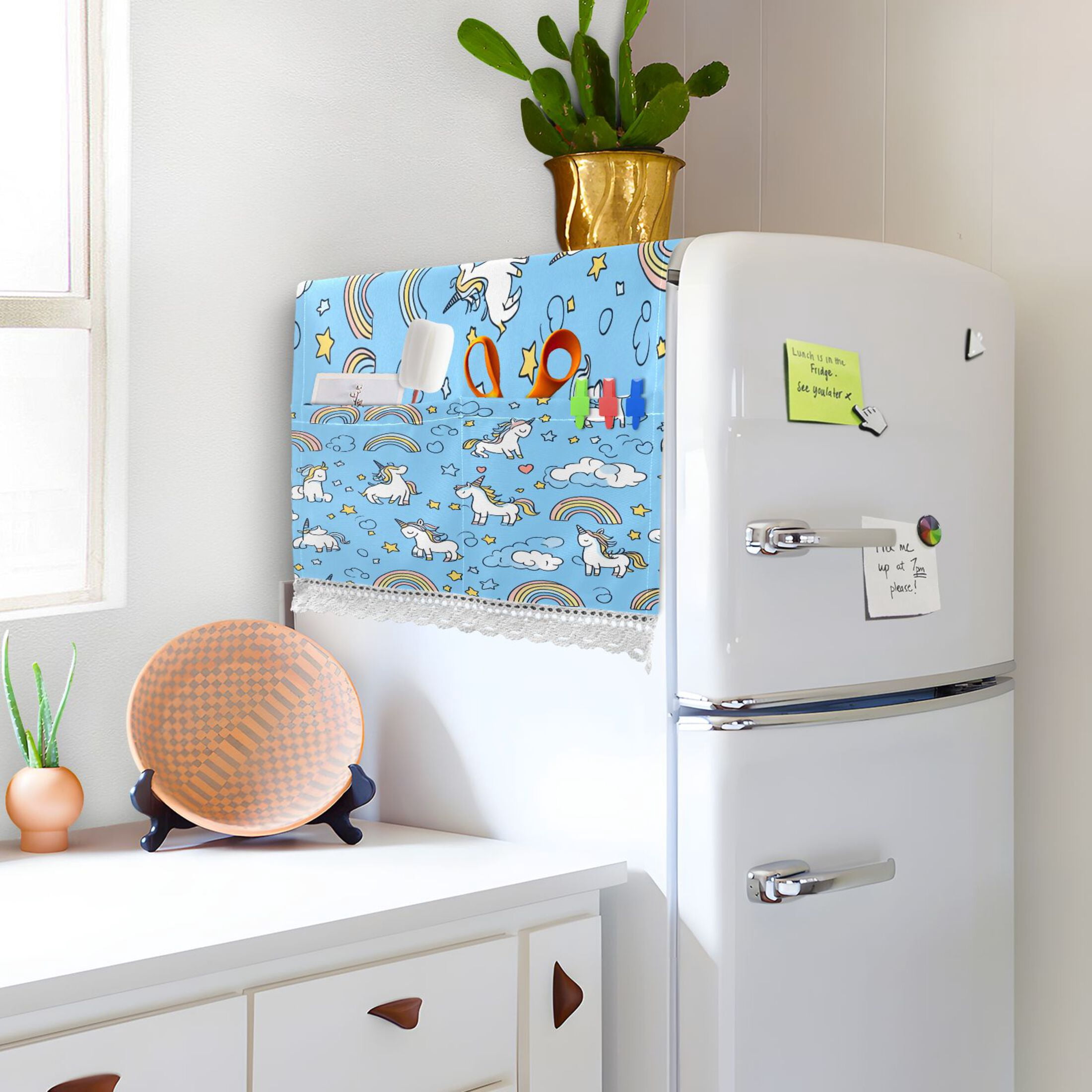 WOBOGO Unicorns Rainbows Blue Pattern Washing Machine Cloth Dryer Refrigerator Top Cover Protective Non-Slip Mat For Kitchen Laundry