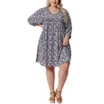 thumbnail image 2 of Vestido de Verano de Talla Grande para Mujeres con Cordón en el Escote en V, Vestidos Midi Fluidos, Sundress 2X Azul Marino, 2 of 6