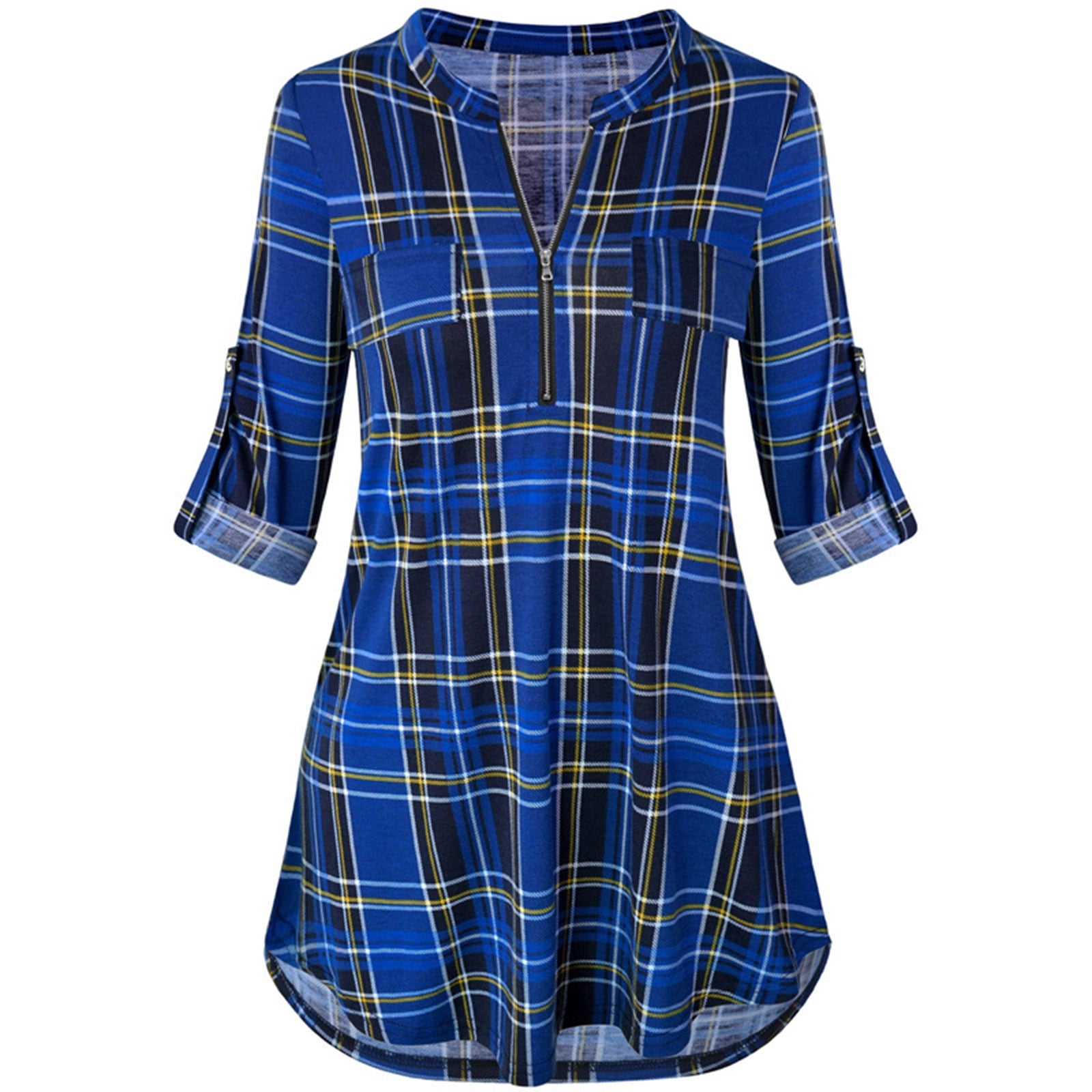 REORIAFEE Winter Tops for Women Long Sleeve Tunics Fall Blouse Plaid ...