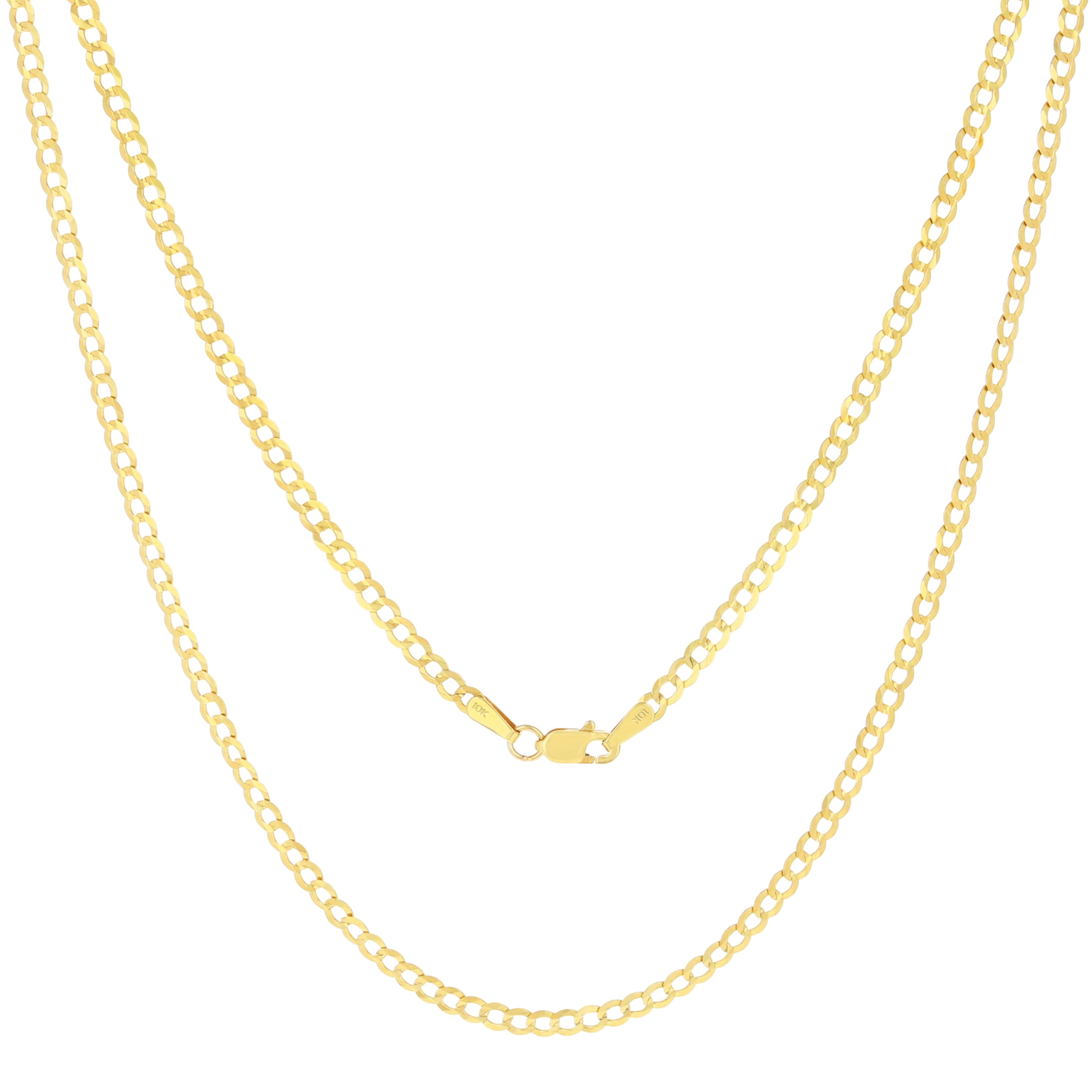 Nuragold 10k Real Yellow Gold Solid Cuban Curb Link 2.5mm Chain Necklace (16"-30") Italian Jewelry for Men & Women