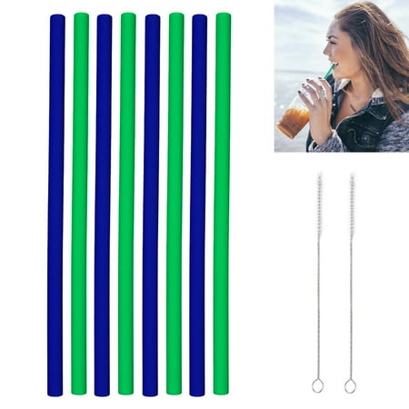 8 Pcs Silicone Drinking Straws Straight Food Grade Reusable Cleaning Brushes