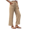 thumbnail image 5 of Miluxas Women's Lightweight Airy Wide Leg Pants Solid Loose Fit Buttons Trousers with Pockets for Summer Daily Wear Loungewear Khaki, 5 of 9