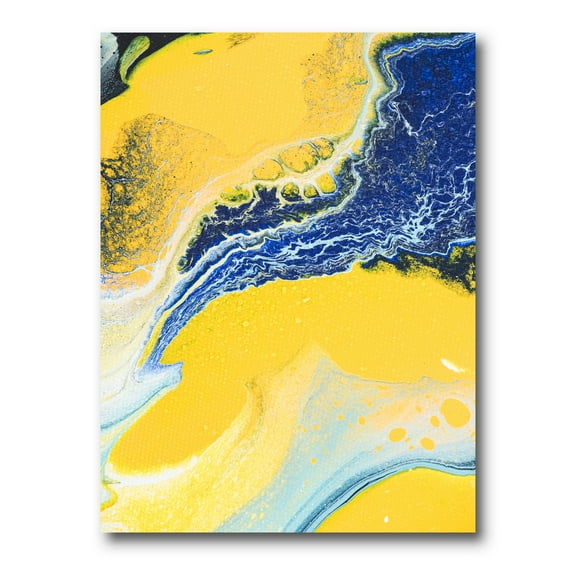 Designart ' Abstract Composition In Blue and Yellow VII ' Modern Canvas Wall Art Print