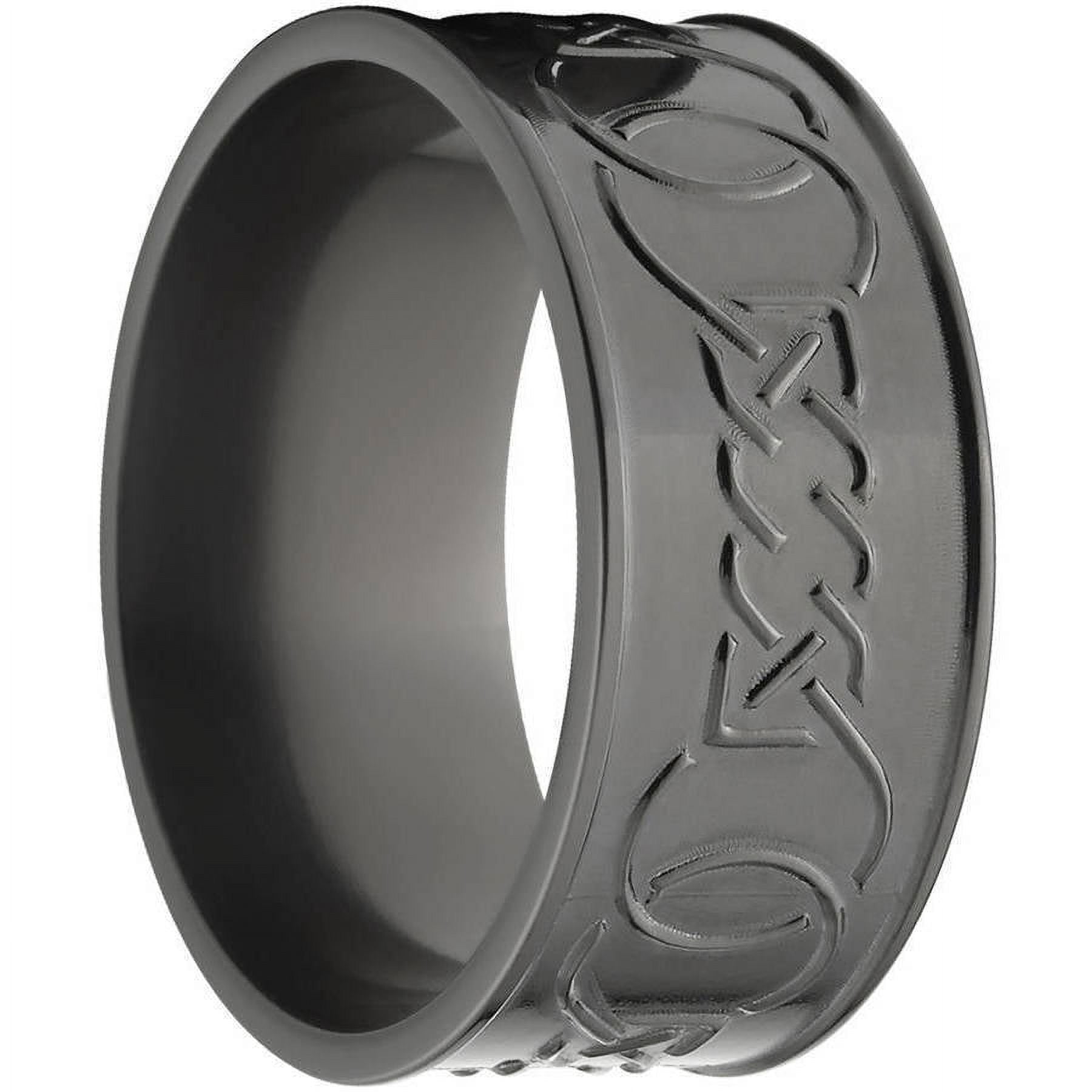 10mm Flat Black Zirconium Ring with a Milled Celtic Design