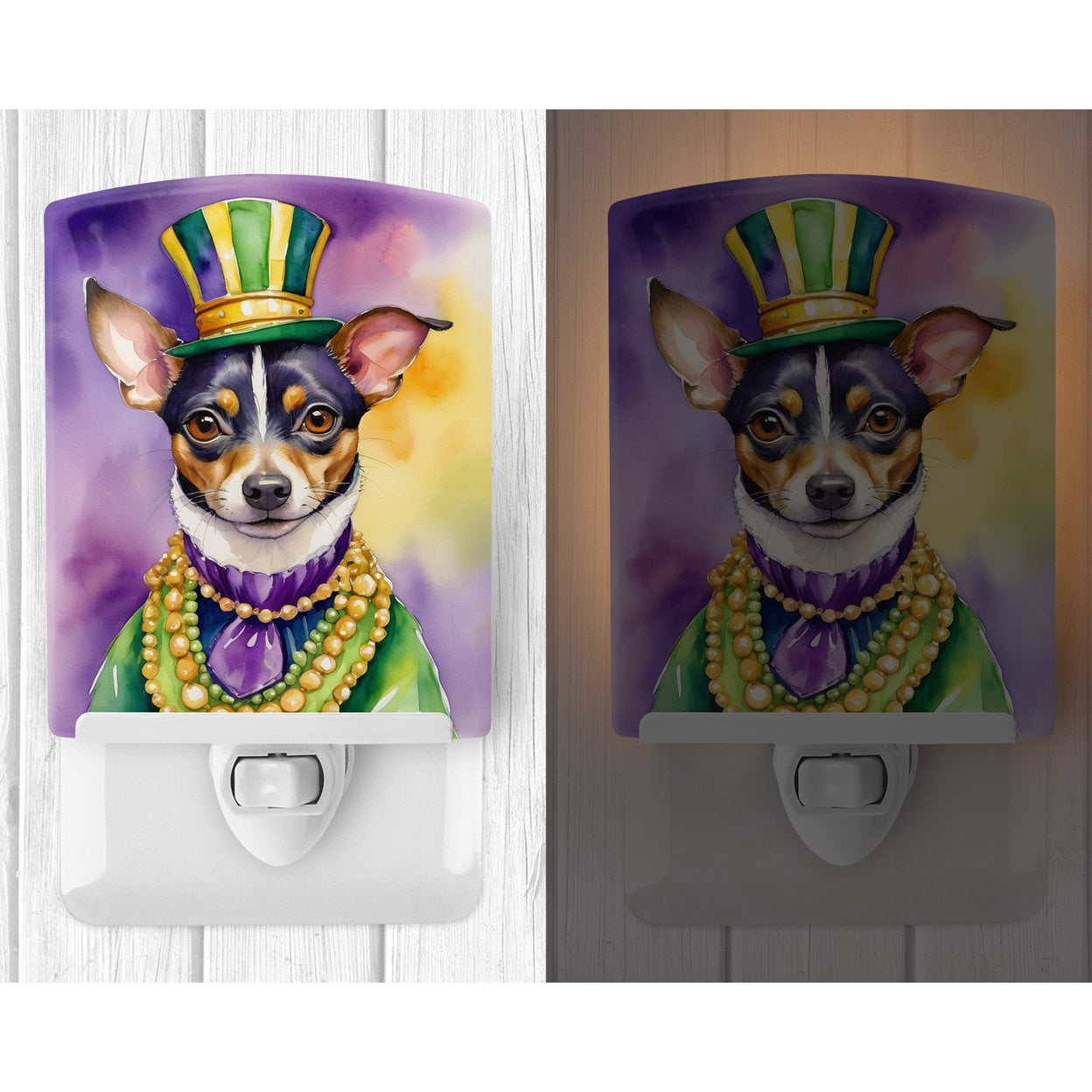 Rat Terrier King of Mardi Gras Ceramic Night Light 4 in x 6 in