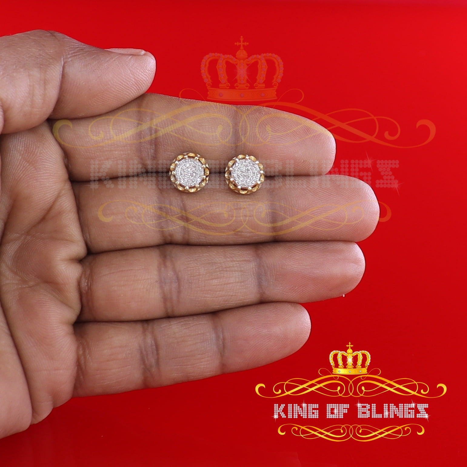 King of Bling's 925 Sterling Silver 0.18ct Diamond For Women's/ Men's Yellow Stud Round Earrings