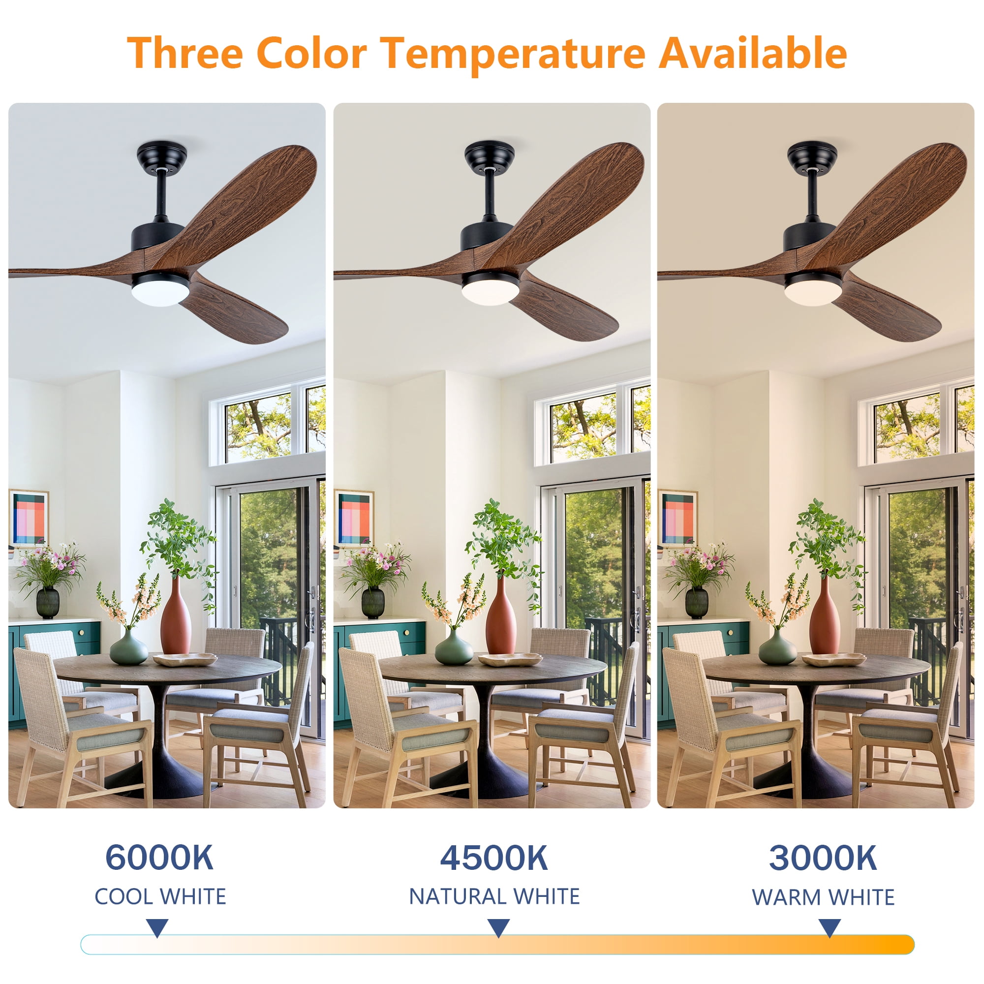 Ceiling Fan with Light, 60 Inch Large Quiet Fan for Big Household Living Space, Matte Black Wood