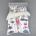 thumbnail image 2 of Ambesonne Fitness Bedding Set 3 Pcs, Cartoon Girl Work, Twin XL, Multicolor, 2 of 3