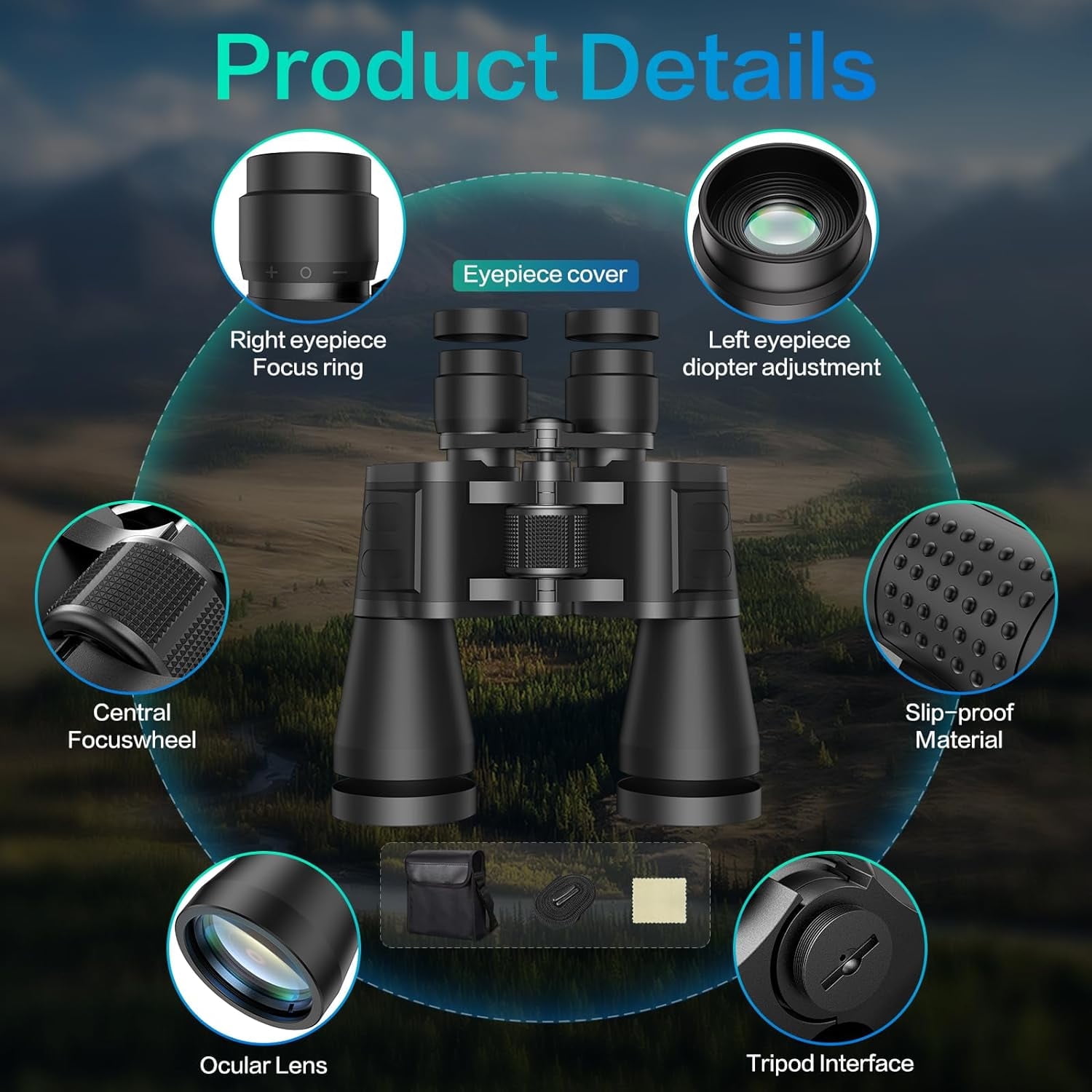 Scootworks 12x50 Binoculars for Adults,HD Binoculars with Low Light Night Vision, Clear FMC BAK4 Prism Lens, Binoculars for Hunting Birds Watching Traveling Stargazing Outdoor Sport, Black